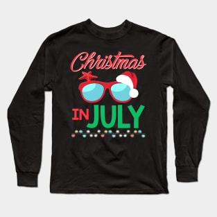 Christmas in July Santa Hat Sunglasses Summer Gifts Long Sleeve T-Shirt